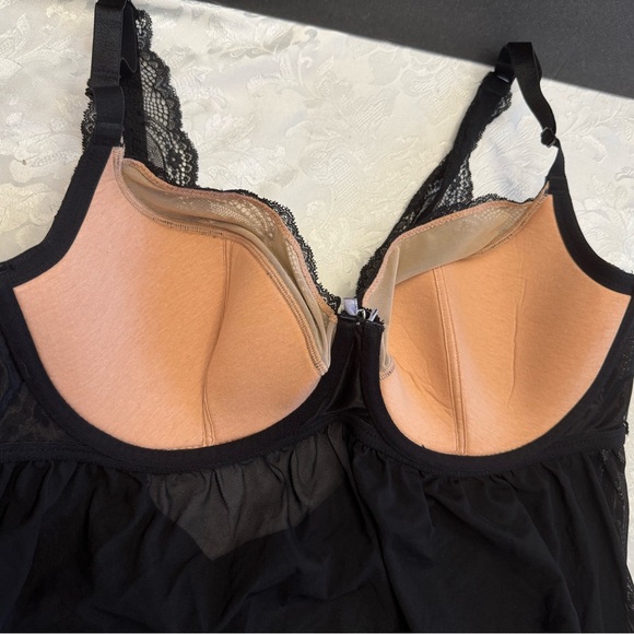 Adore Me Babydoll Neglige Black Size 38DDD Chiffon Sheer Lace Underwire Sexy New - Picture 5 of 10